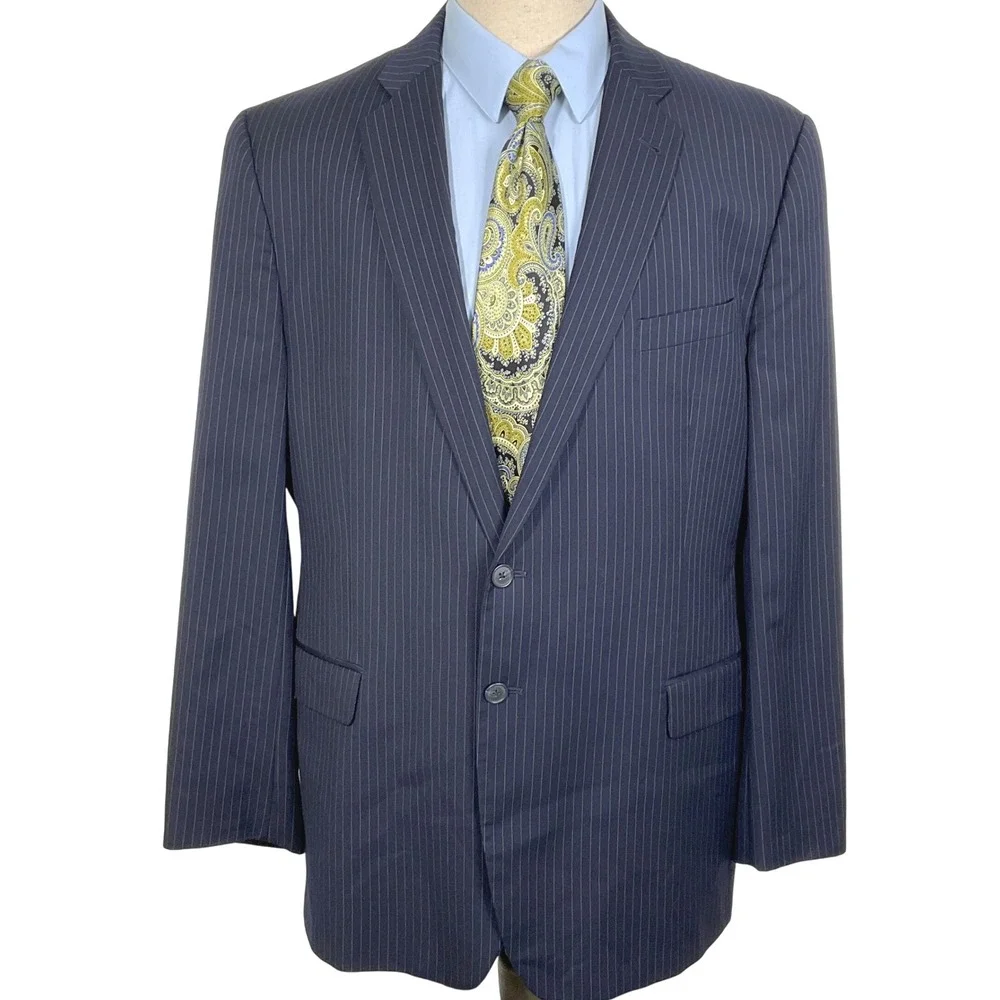 Joseph Abboud Blazer‎ Men 48L Blue Pinstripe Loro Piana Wool Super 120s Jacket